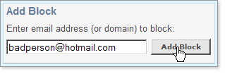 Enter the address or domain to block, then click the Add Block button.