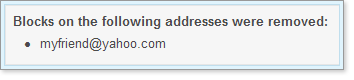 Example of a message notifying you that an address has been blocked.
