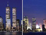 New York City's downtown skyline on March 3, 2000 (left) and October 12, 2001 (right) (AP)