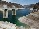 The white rings indicate lake Mead's former water level in this photo from July, 2007. (Getty Images)